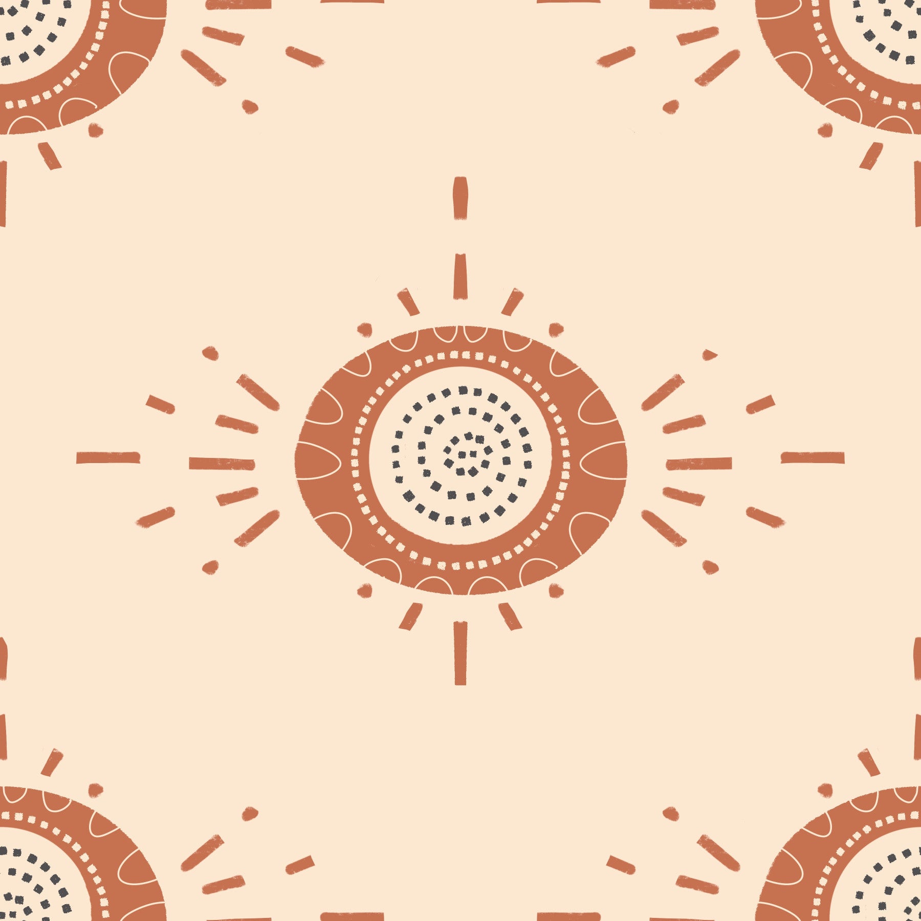Folk Bloom Light Terracotta Cream Scandinavian Mid Mod Floral Wallpaper⁠ in your room — zoomed