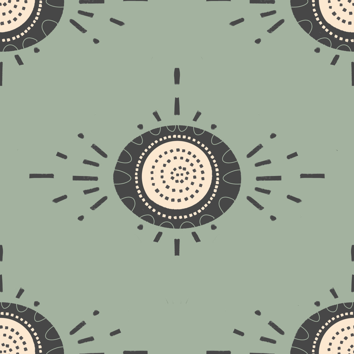Folk Bloom Light Charcoal Sage Scandinavian Mid Mod Floral Wallpaper⁠ in your room