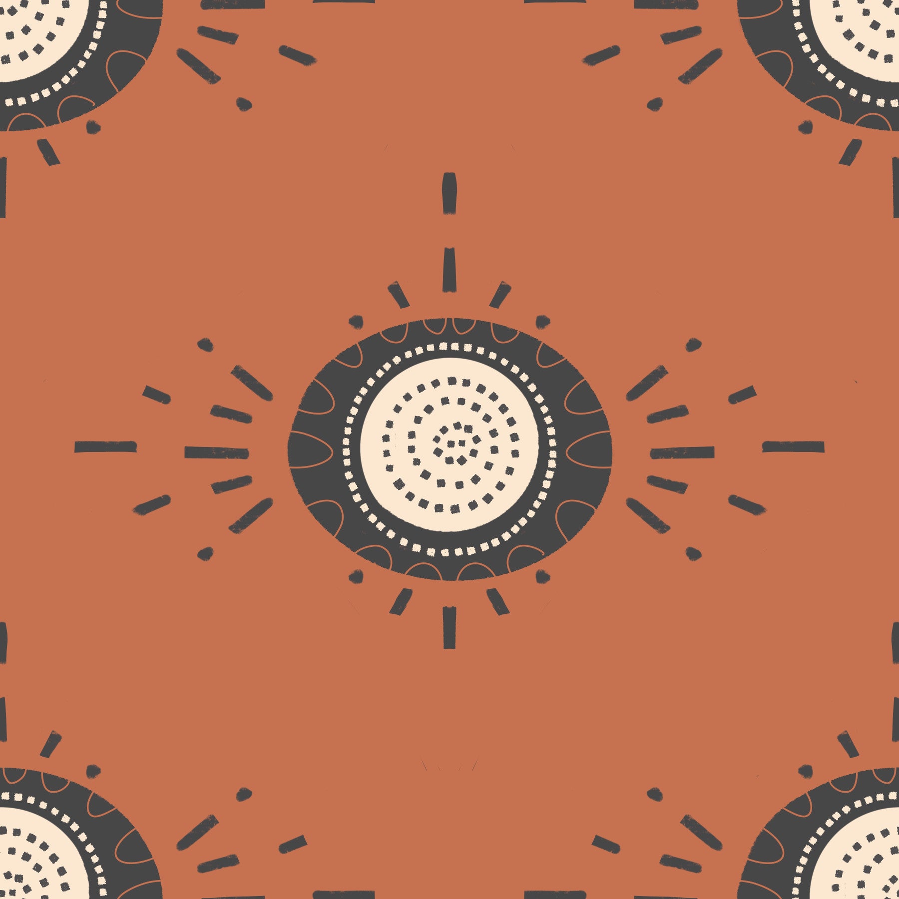 Folk Bloom Light Charcoal Terracotta Wallpaper with geometric floral motifs

