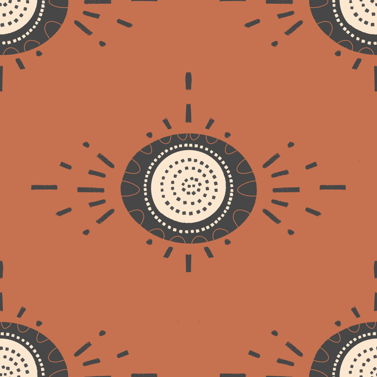 Folk Bloom Light Charcoal Terracotta Scandinavian Mid Mod Floral Wallpaper⁠