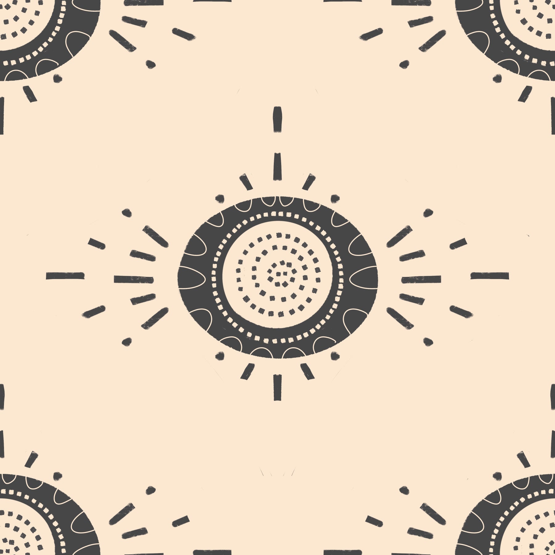 Folk Bloom Light Charcoal Cream - Scandinavian Mid Mod Floral Wallpaper⁠