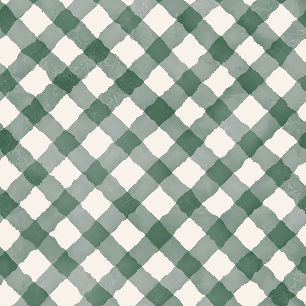 Hand Painted Dark Green Festive Gingham Wallpaper⁠ in your room — zoomed