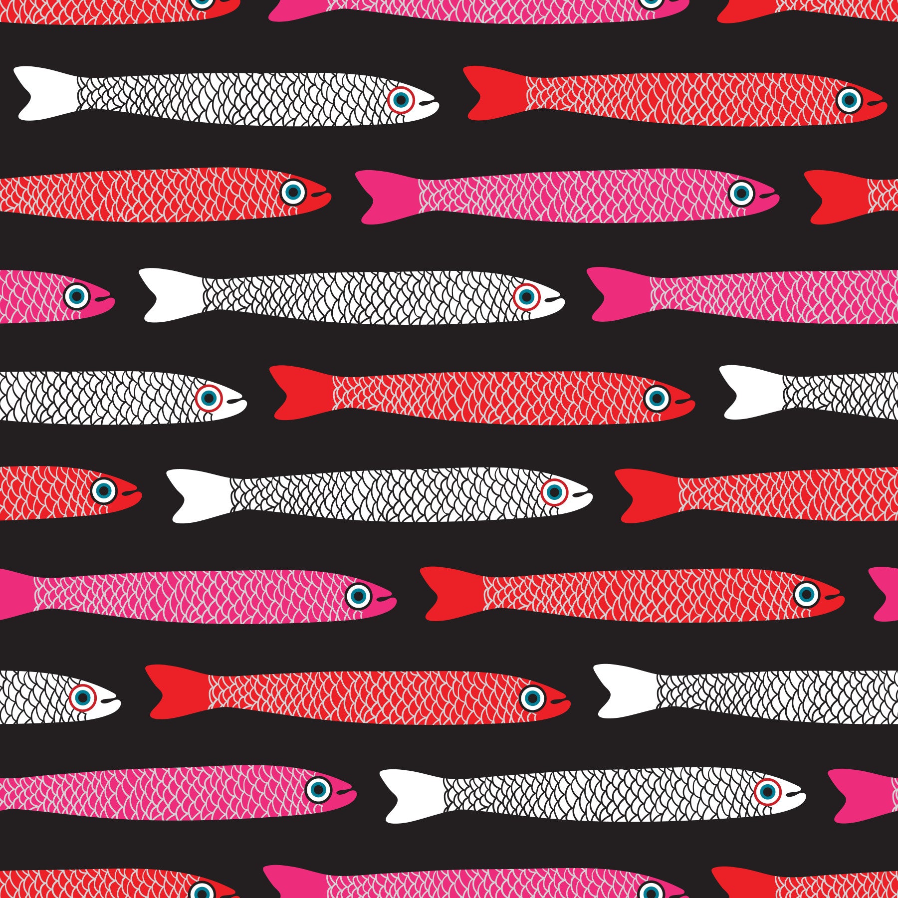 Anchovies Retro Red Pink White Fish on Black Wallpaper⁠