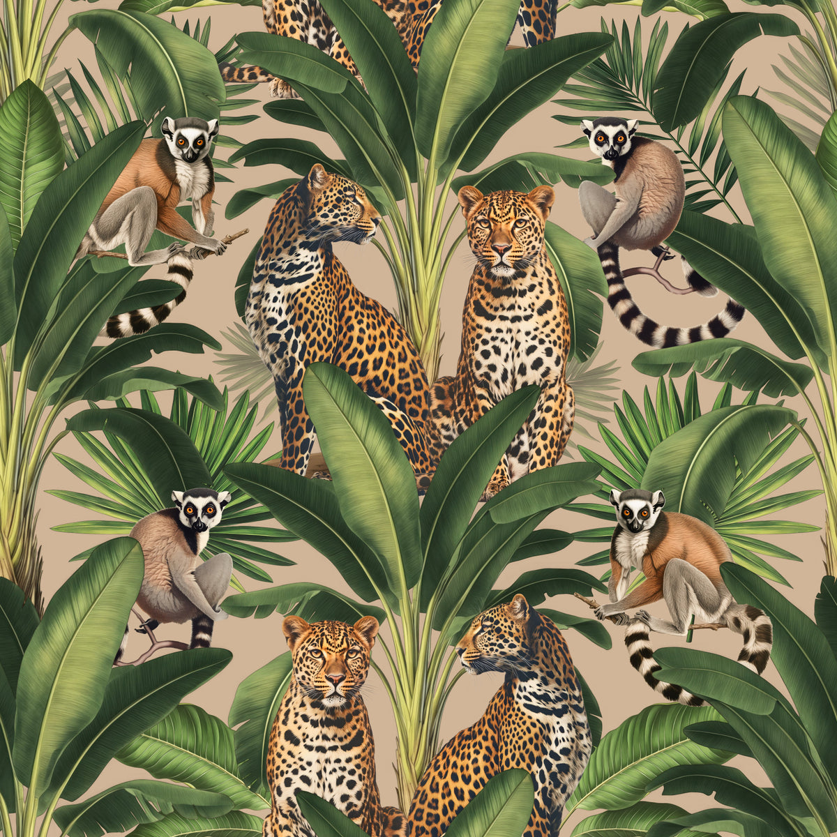 Cheetah And Monkey Jungle Beige Wallpaper⁠ in your room