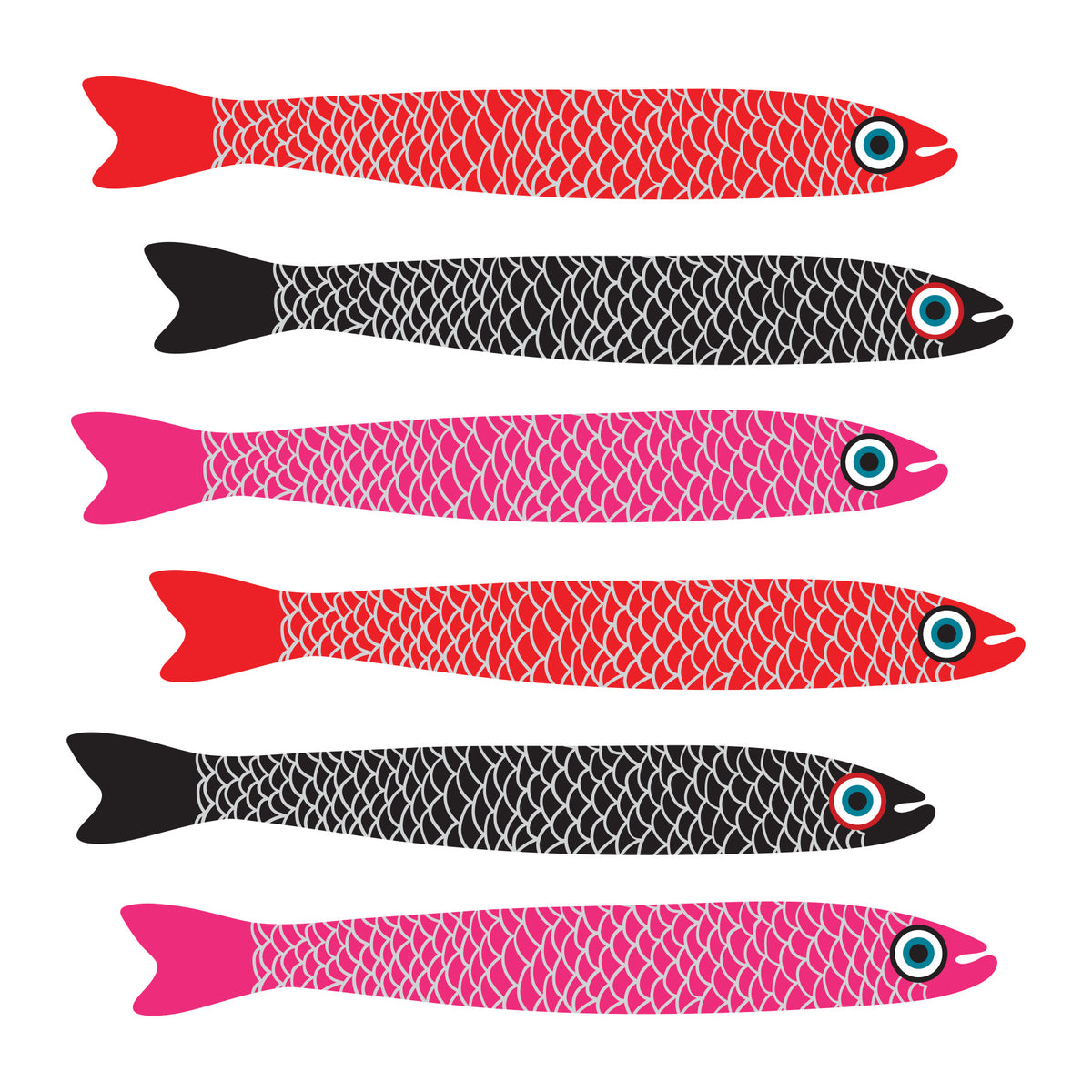 Anchovies Retro Red Pink Black Fish on White Wall Mural in your room — zoomed