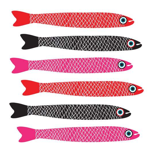 Anchovies Retro Red Pink Black Fish on White Wall Mural