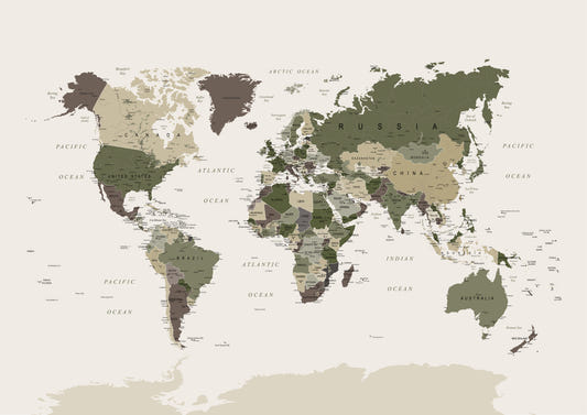 World Map Camouflage Green Wall Mural