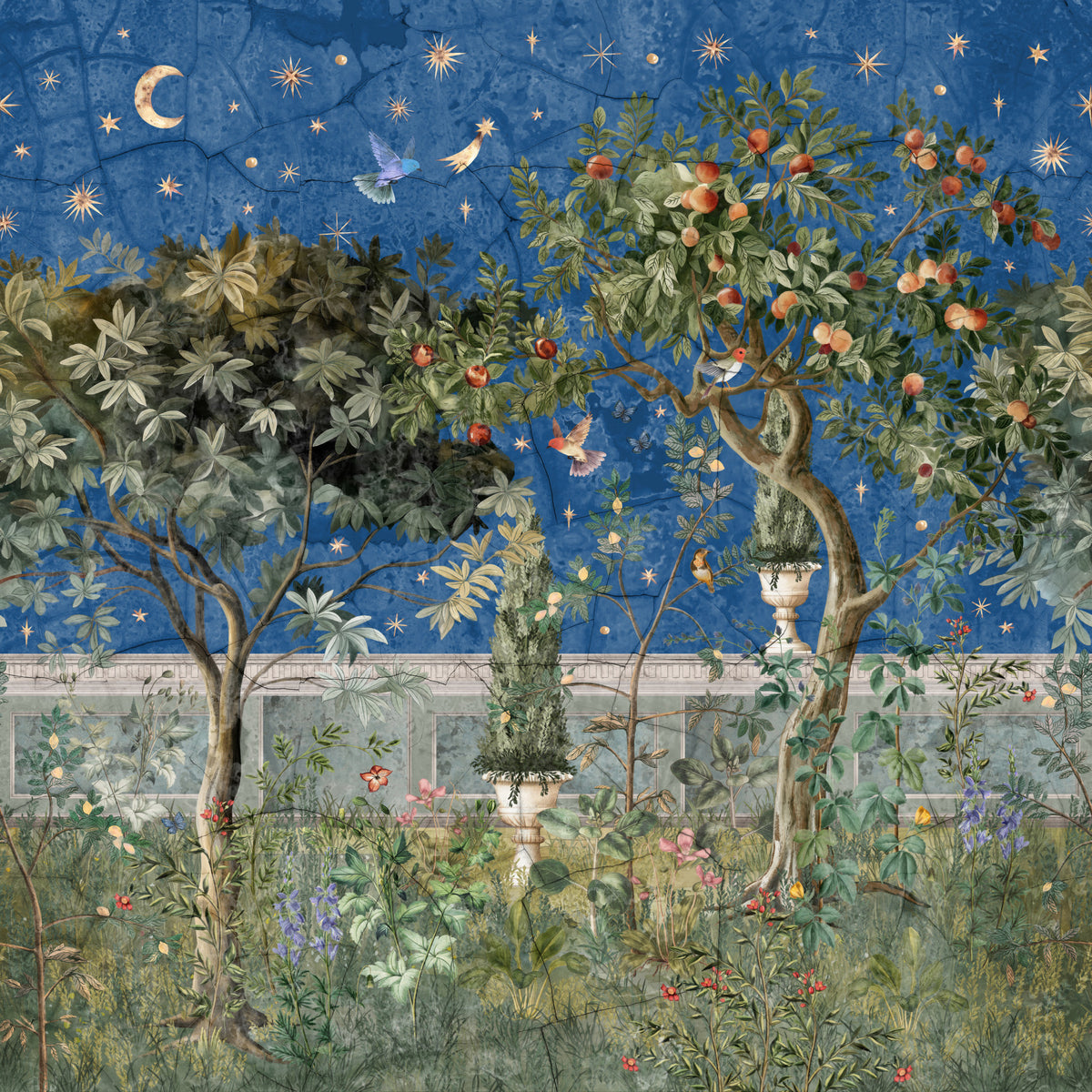 Celestial Botanical Vista Painting Wall Mural in your room — zoomed