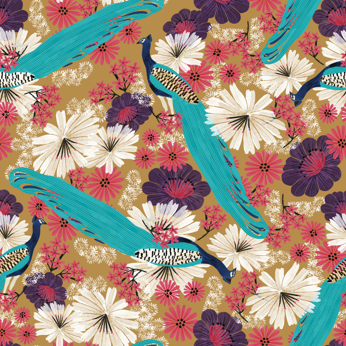 Peacock Promenade - Gold Wallpaper⁠ in your room — zoomed
