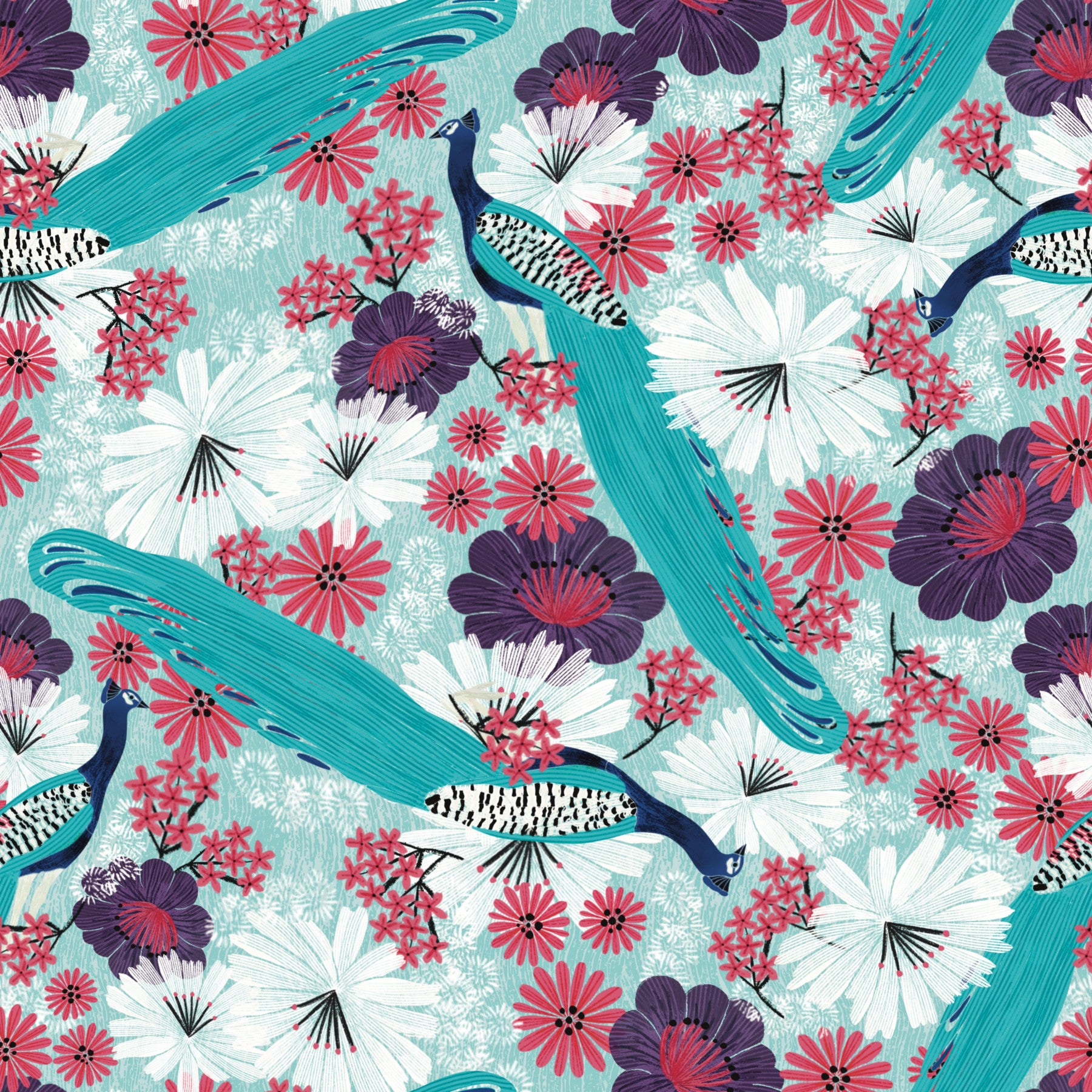 Peacock Promenade - Blue Wallpaper⁠