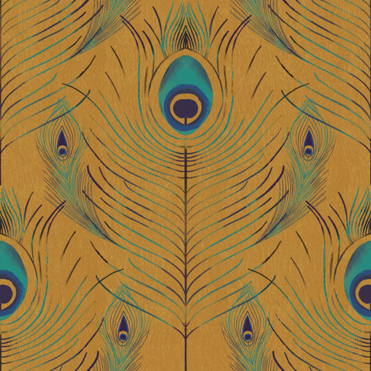 Regal Peacock Feather - Gold Wallpaper⁠