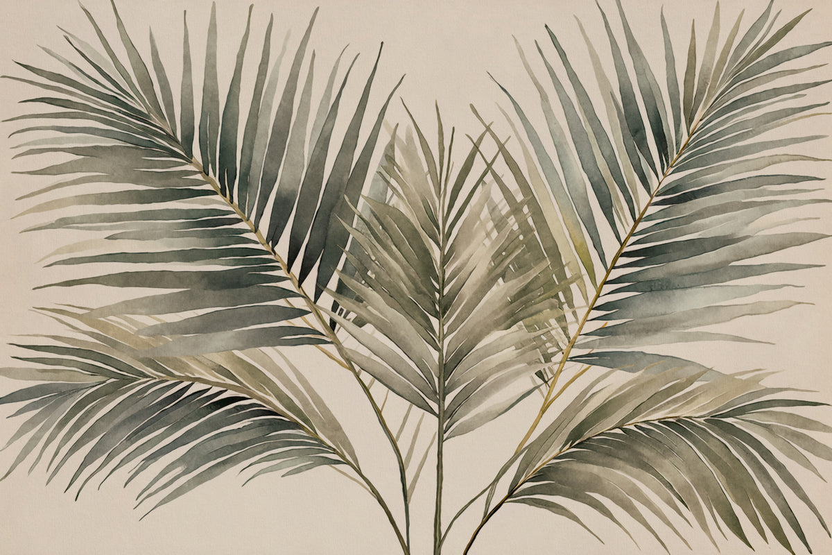 Emerald Palm Fronds Olive Green Teal Wall Mural in your room — zoomed