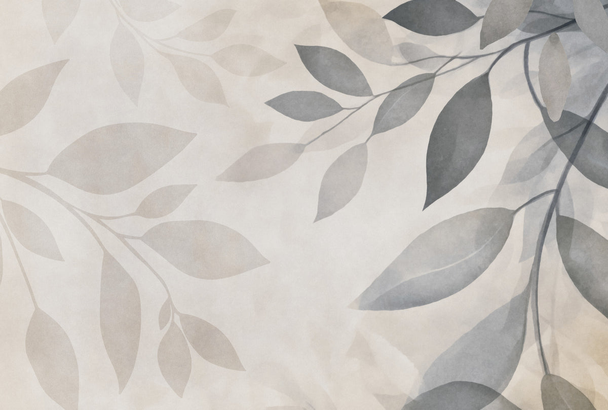 Gentle Leaf Whispers Beige Grey Wall Mural in your room