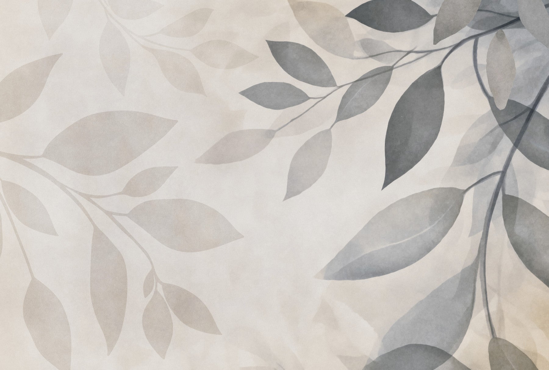 Gentle Leaf Whispers Beige Grey Wall Mural in your room — zoomed