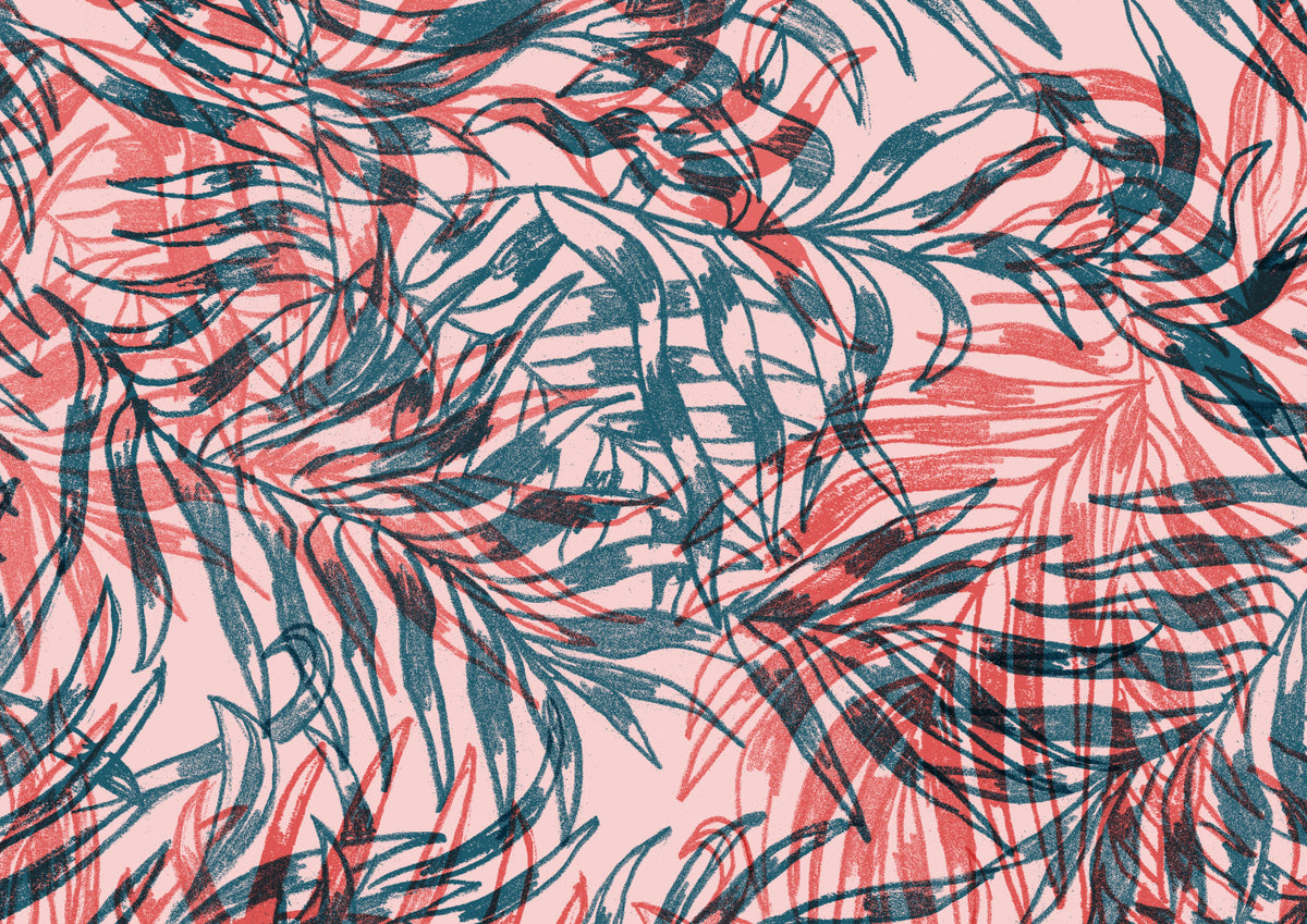 Tropical Foliage in Rouge and Teal Wall Mural in your room