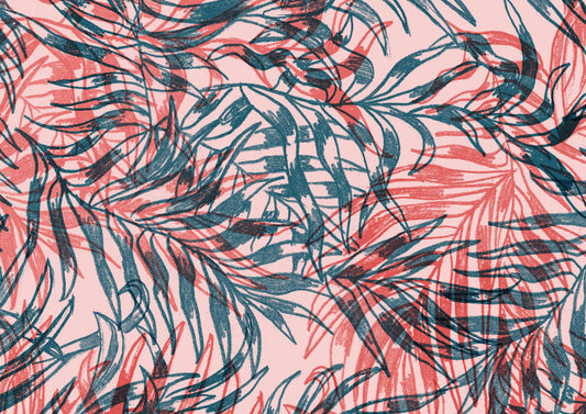 Tropical Foliage in Rouge and Teal Wall Mural