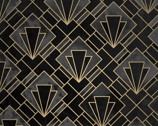 Black and Concrete Art Deco Mosaic Wall Mural
