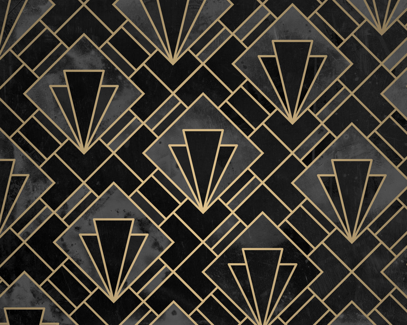 Black and Concrete Art Deco Mosaic Wall Mural