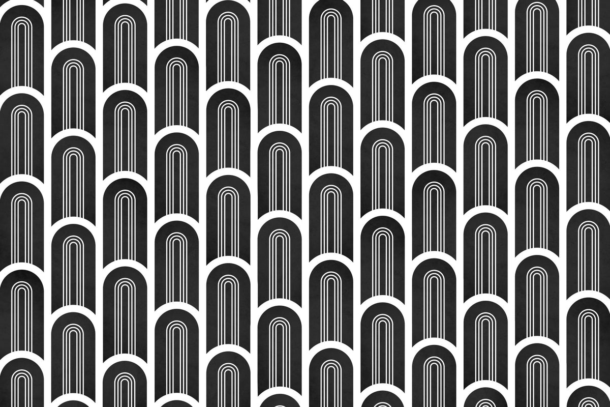 Black & White Art Deco Arches Wall Mural in your room — zoomed