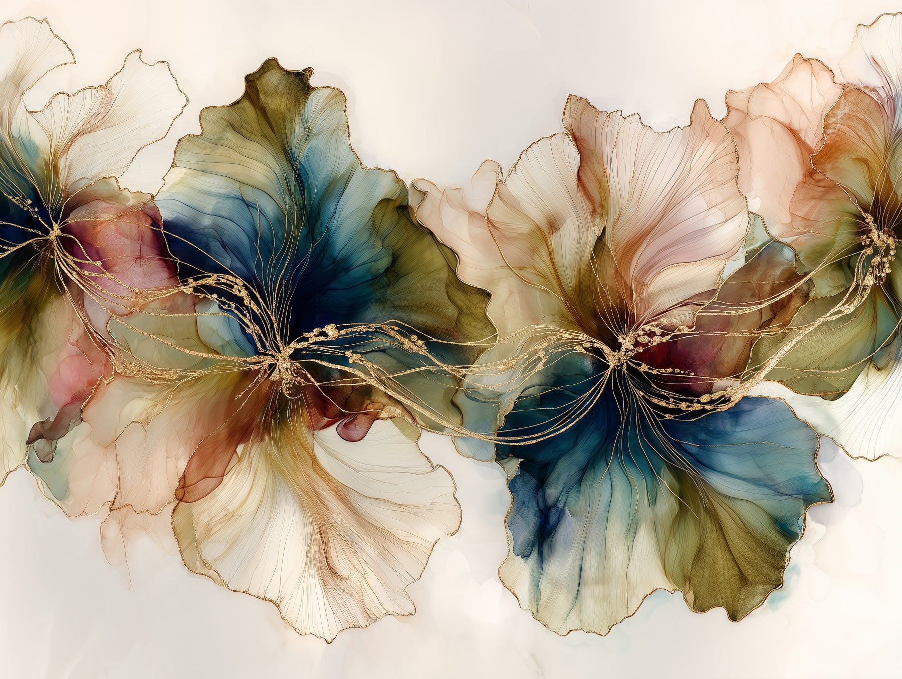 Abstract Ink Flowers Dance Wall Mural
