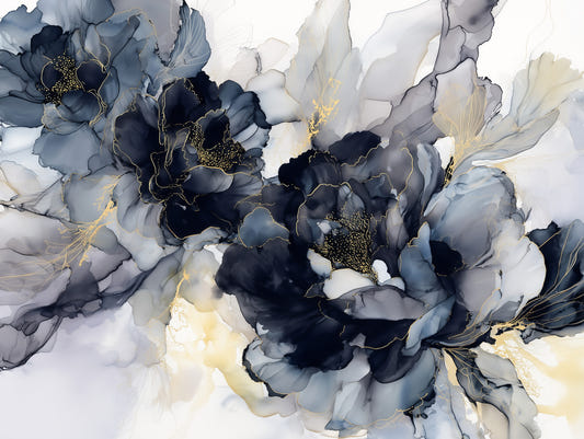 Midnight Blossom Ink Flowers Wall Mural