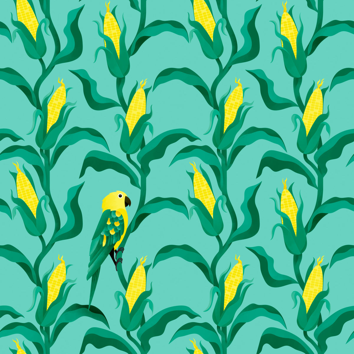Green Parrot Hiding in Corn Wallpaper⁠ in your room