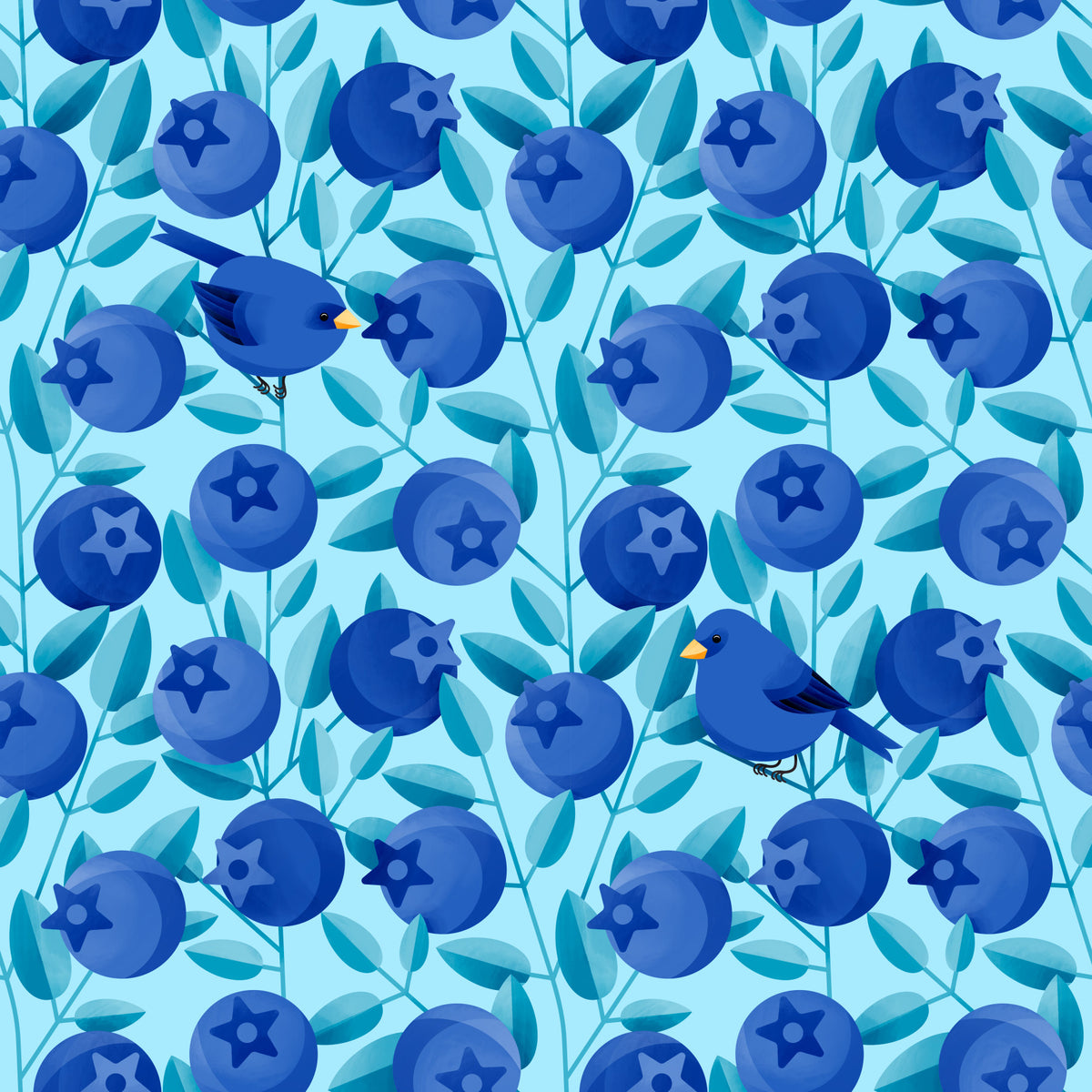 Blue Birds Hiding in Blueberries Wallpaper⁠ in your room — zoomed