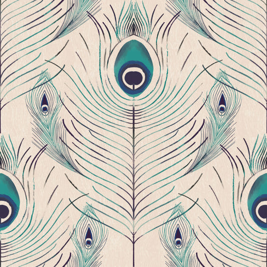 Regal Peacock Feather - Off White Wallpaper⁠