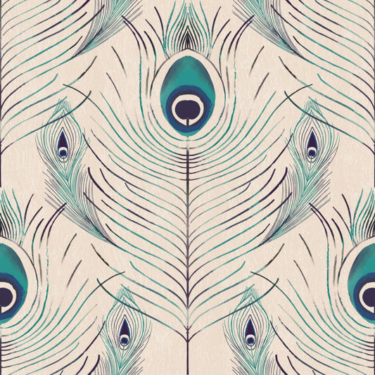 Regal Peacock Feather - Off White Wallpaper⁠