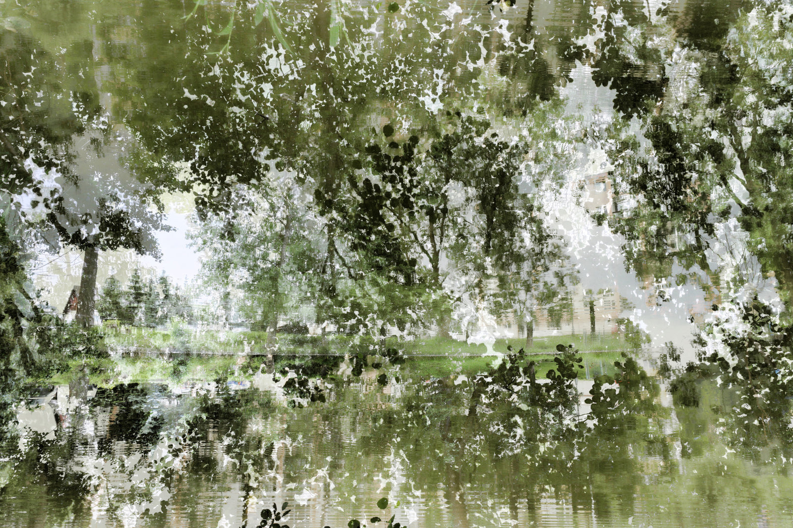Tranquil Reflection of Nature - Abstract Greenery Art Print Wall Mural