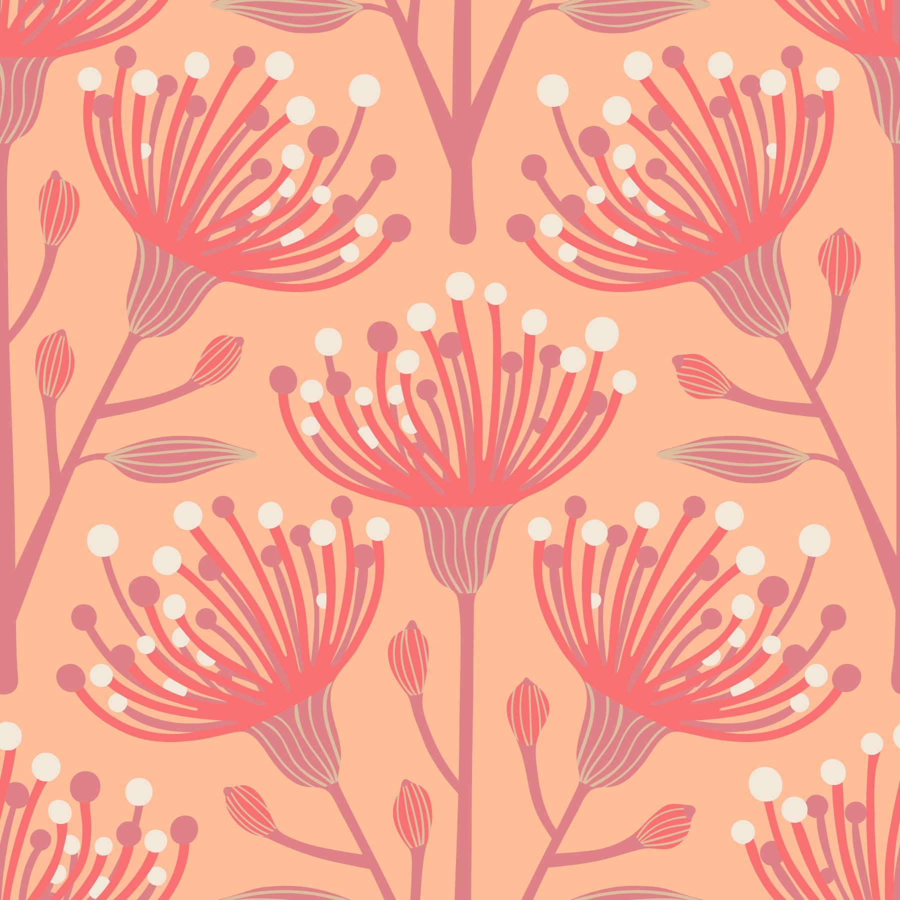 Eucalyptus Floral Botanical Coral Peach Fuzz Orange Wallpaper⁠