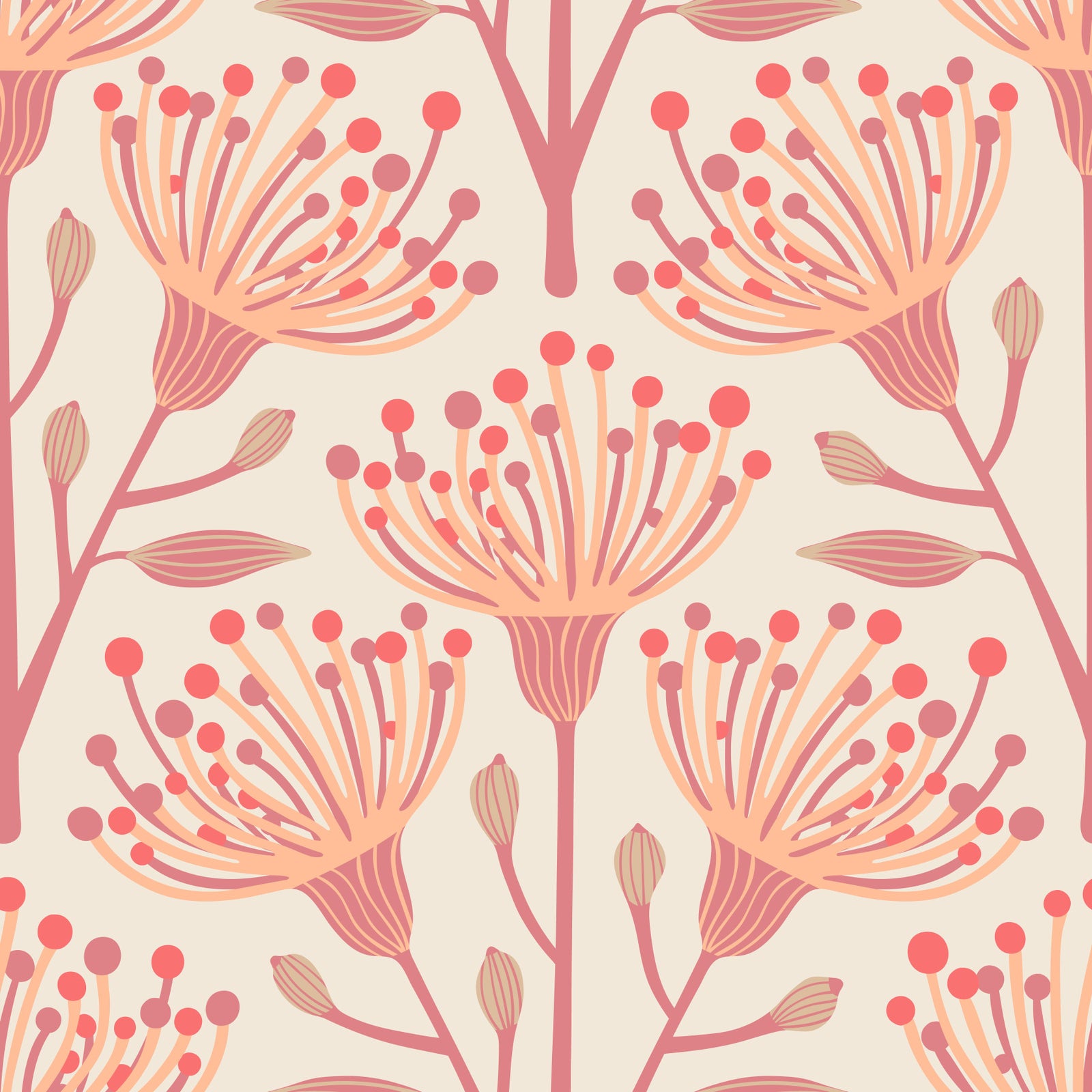 Eucalyptus Floral Botanical Light Peach Fuzz Orange Cream Wallpaper⁠ in your room