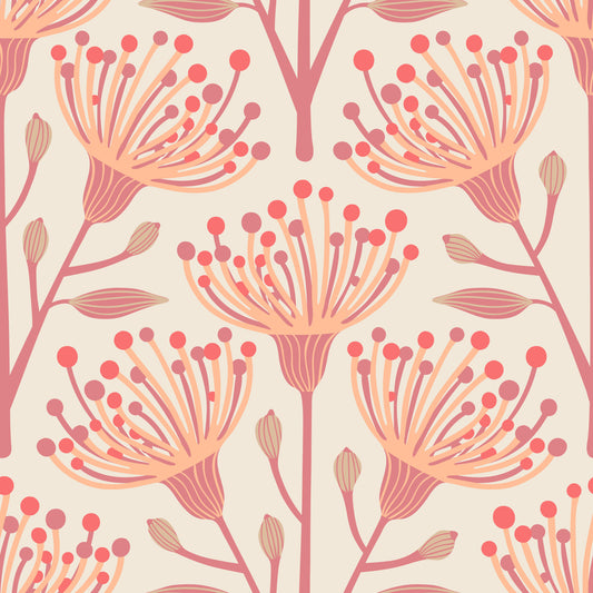 Eucalyptus Floral Botanical Light Peach Fuzz Orange Cream Wallpaper⁠