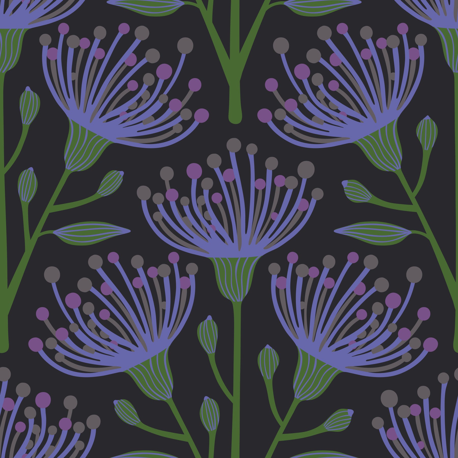 Eucalyptus Floral Botanical Periwinkle Purple Dark Wallpaper⁠ in your room — zoomed