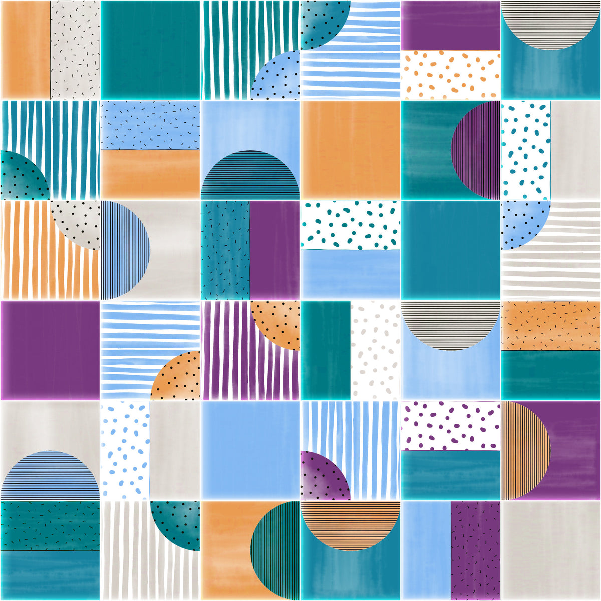 Painted Modern Tiles Summer Party Wallpaper⁠ in your room — zoomed