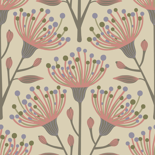 Eucalyptus Floral Botanical Warm Organic Beige Neutral Wallpaper⁠