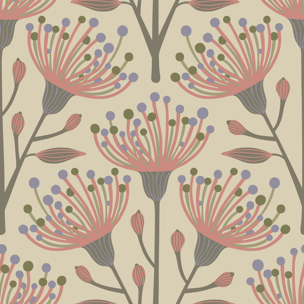 Eucalyptus Floral Botanical Warm Organic Beige Neutral Wallpaper⁠ in your room