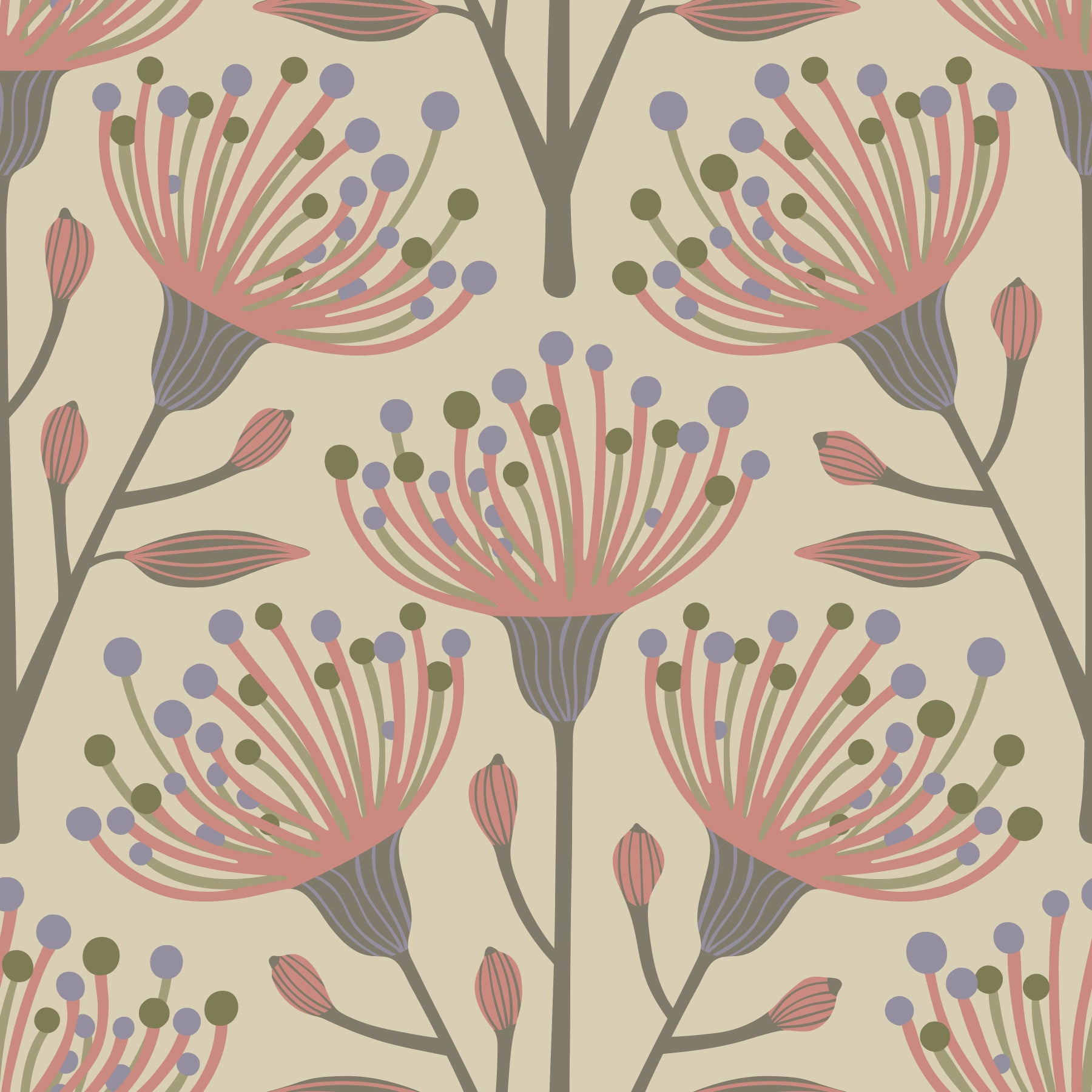 Eucalyptus Floral Botanical Warm Organic Beige Neutral Wallpaper⁠ in your room — zoomed