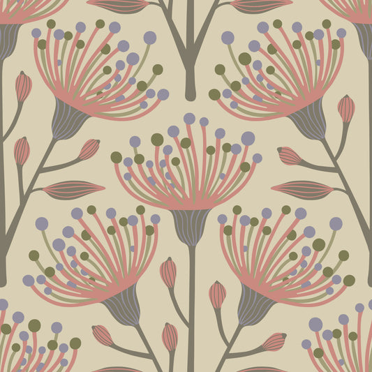 Eucalyptus Floral Botanical Warm Organic Beige Neutral Wallpaper⁠