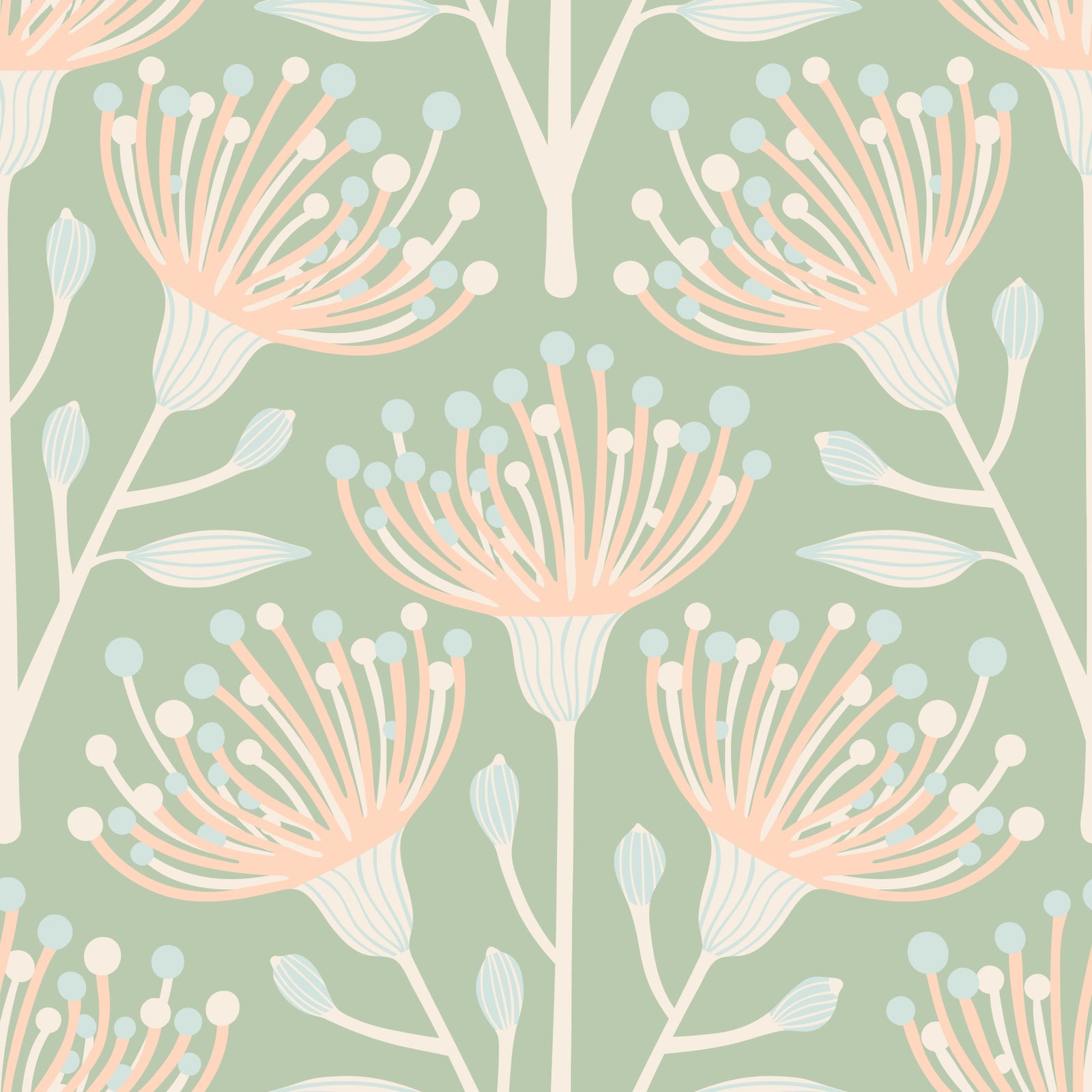 Eucalyptus Floral Botanical Cottage Blush on Sage Green Wallpaper⁠ in your room