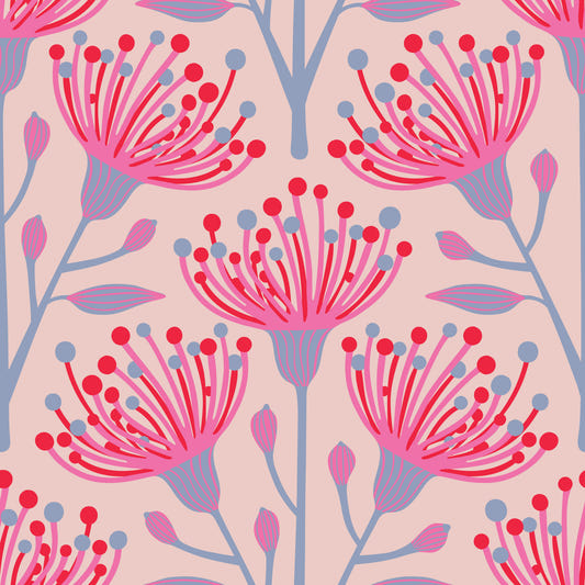 Eucalyptus Floral Botanical Lavender Red Fuchsia Pink Wallpaper⁠