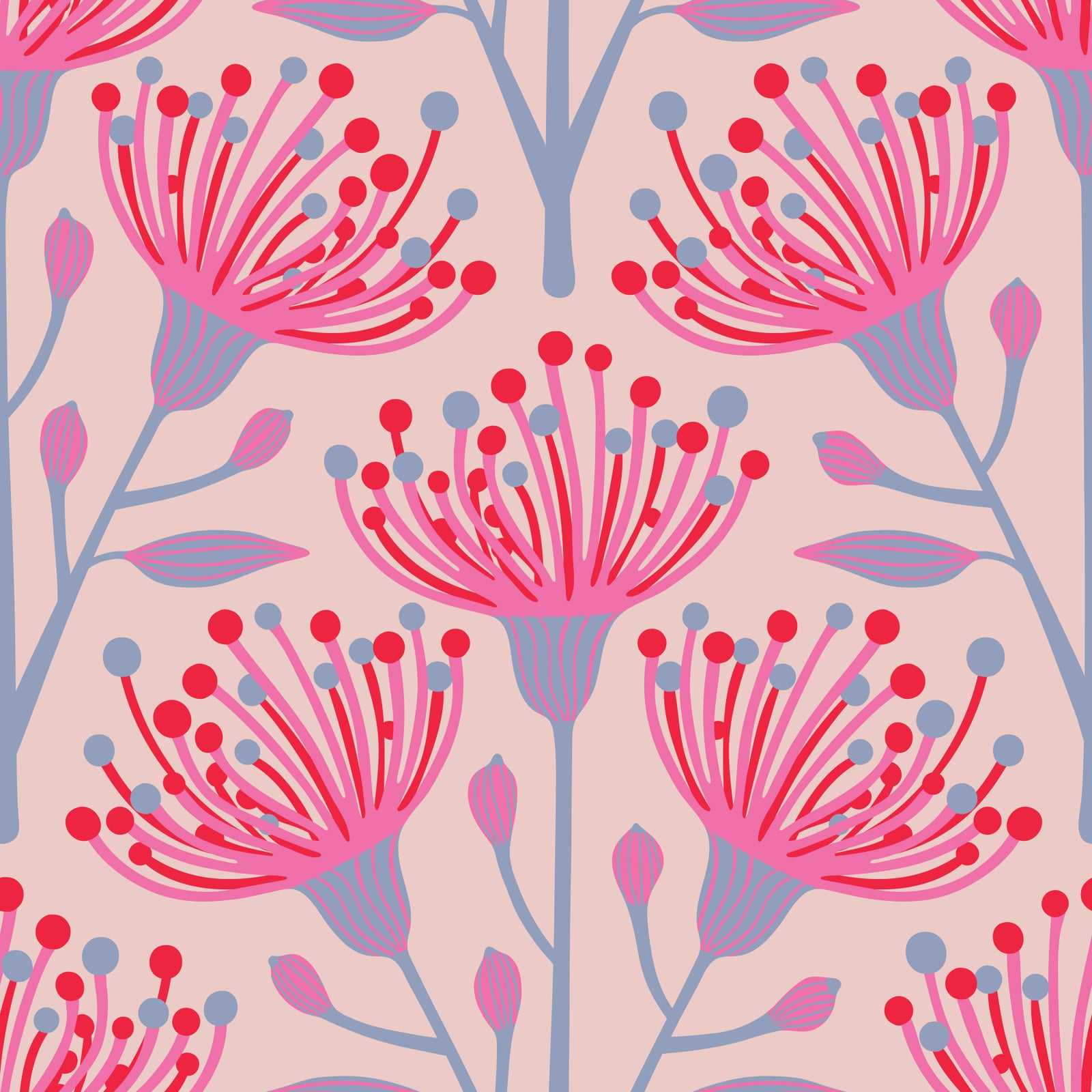 Eucalyptus Floral Botanical Lavender Red Fuchsia Pink Wallpaper⁠