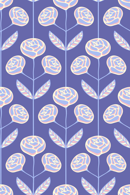 Lola Rose Retro Scandi Mid Century Floral Cottage Very Peri Purple Wallpaper⁠