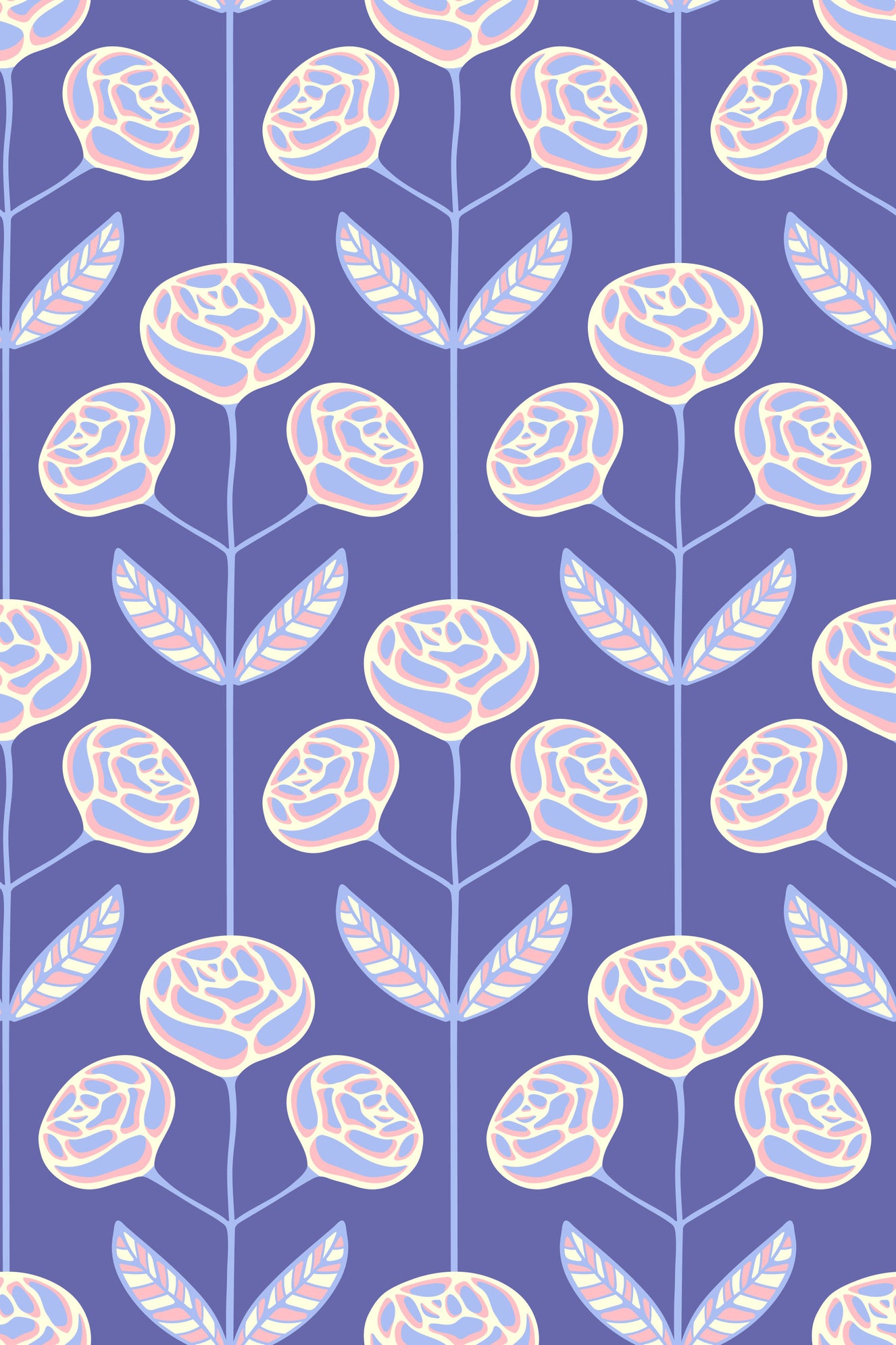 Lola Rose Retro Scandi Mid Century Floral Cottage Very Peri Purple Wallpaper⁠