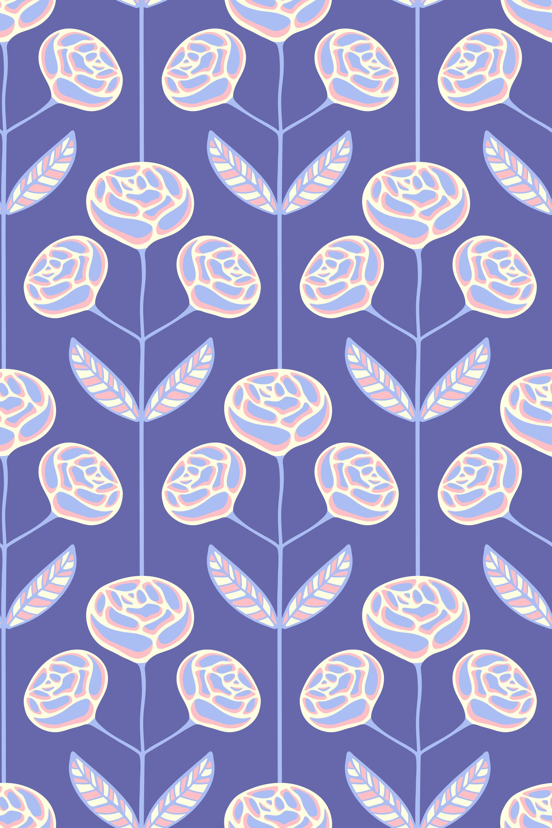 Lola Rose Retro Scandi Mid Century Floral Cottage Very Peri Purple Wallpaper⁠