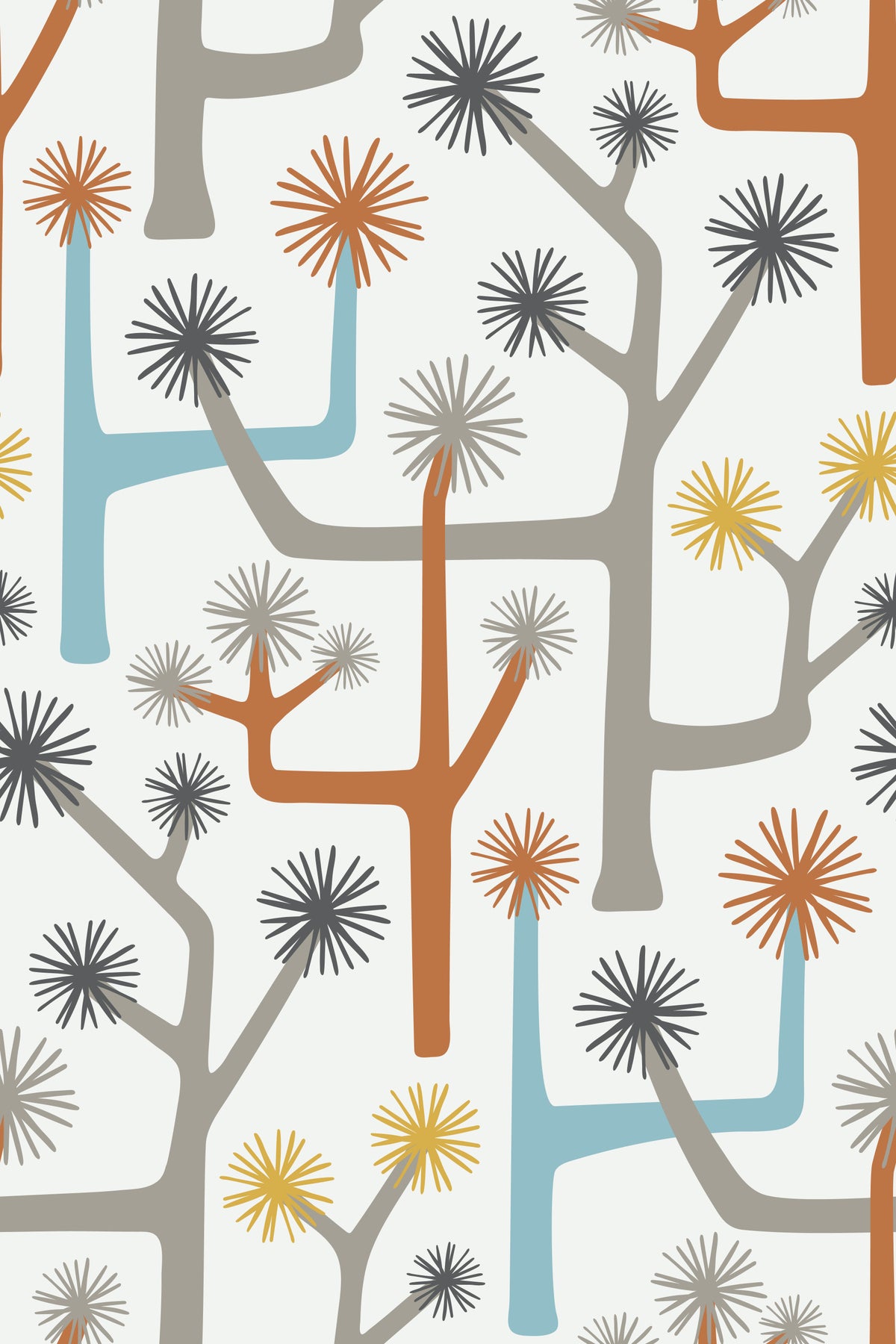 Joshua Tree Retro Mid Century Modern Desert Cactus Paprika Blue Gray Wallpaper⁠ in your room