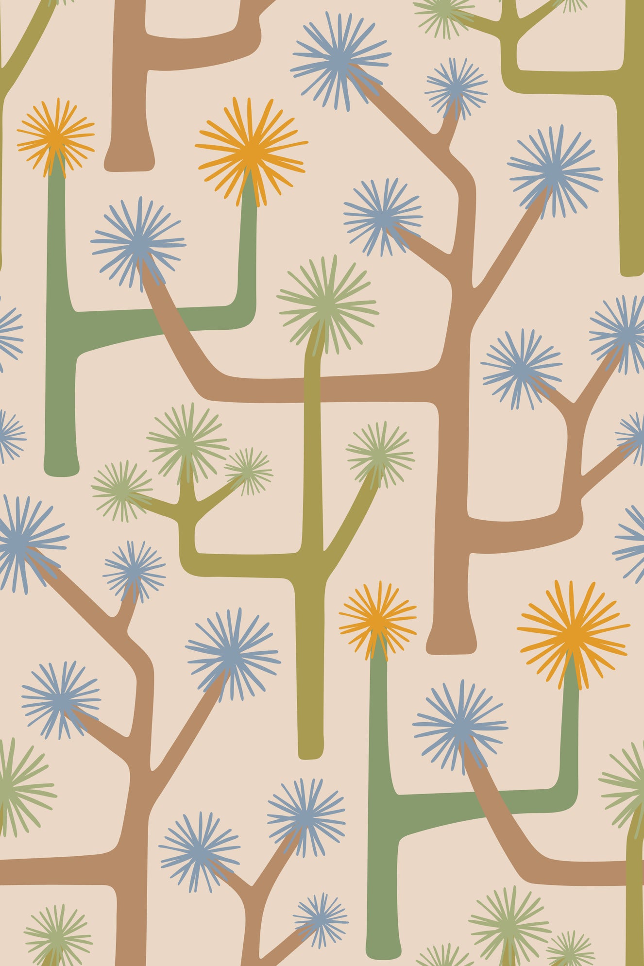 Joshua Tree Retro Mid Century Modern Desert Cactus Earthy Brown Green Wallpaper⁠