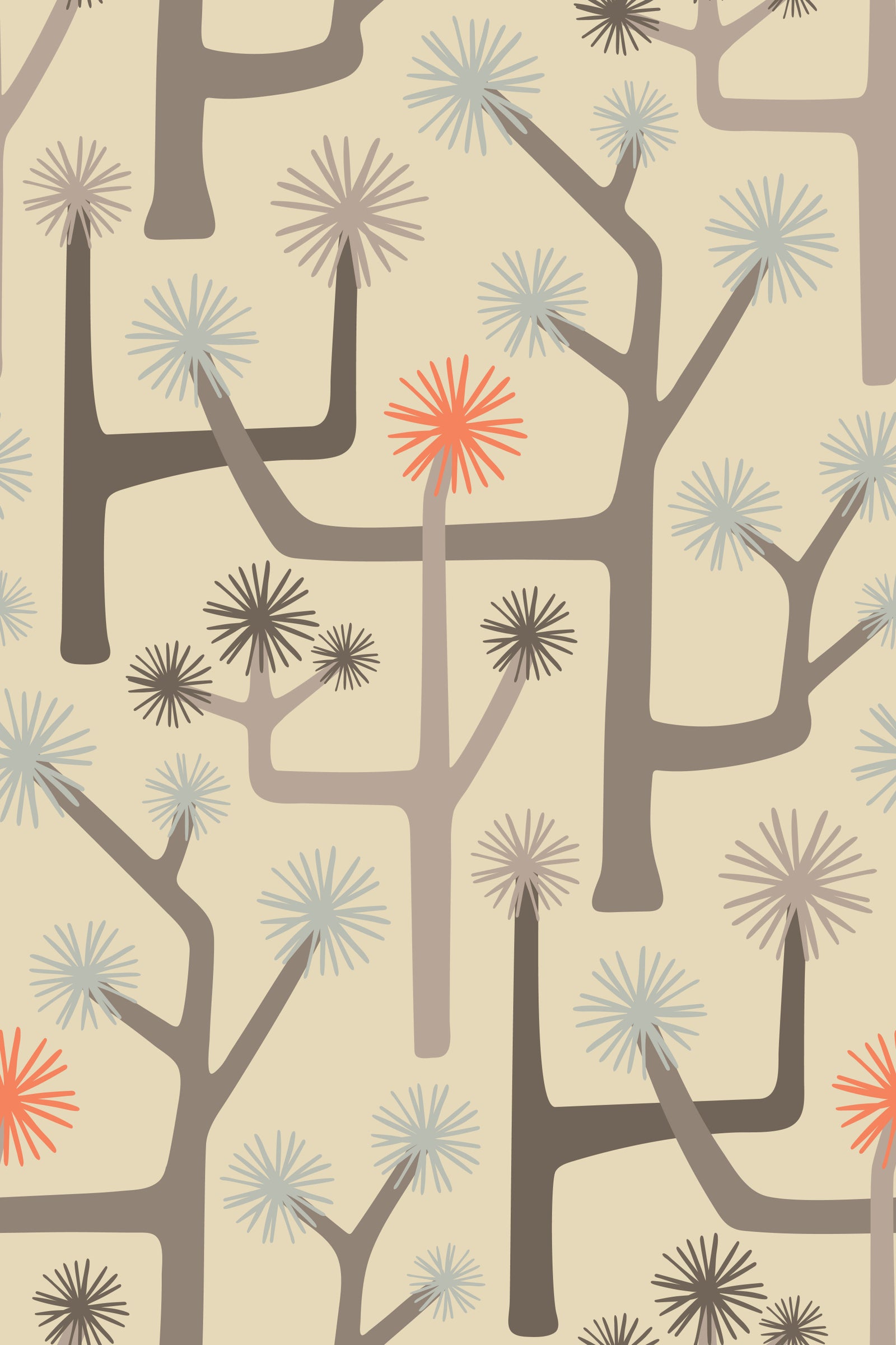 Joshua Tree Retro Mid Century Modern Desert Cactus Warm Neutrals and Orange Wallpaper⁠ in your room