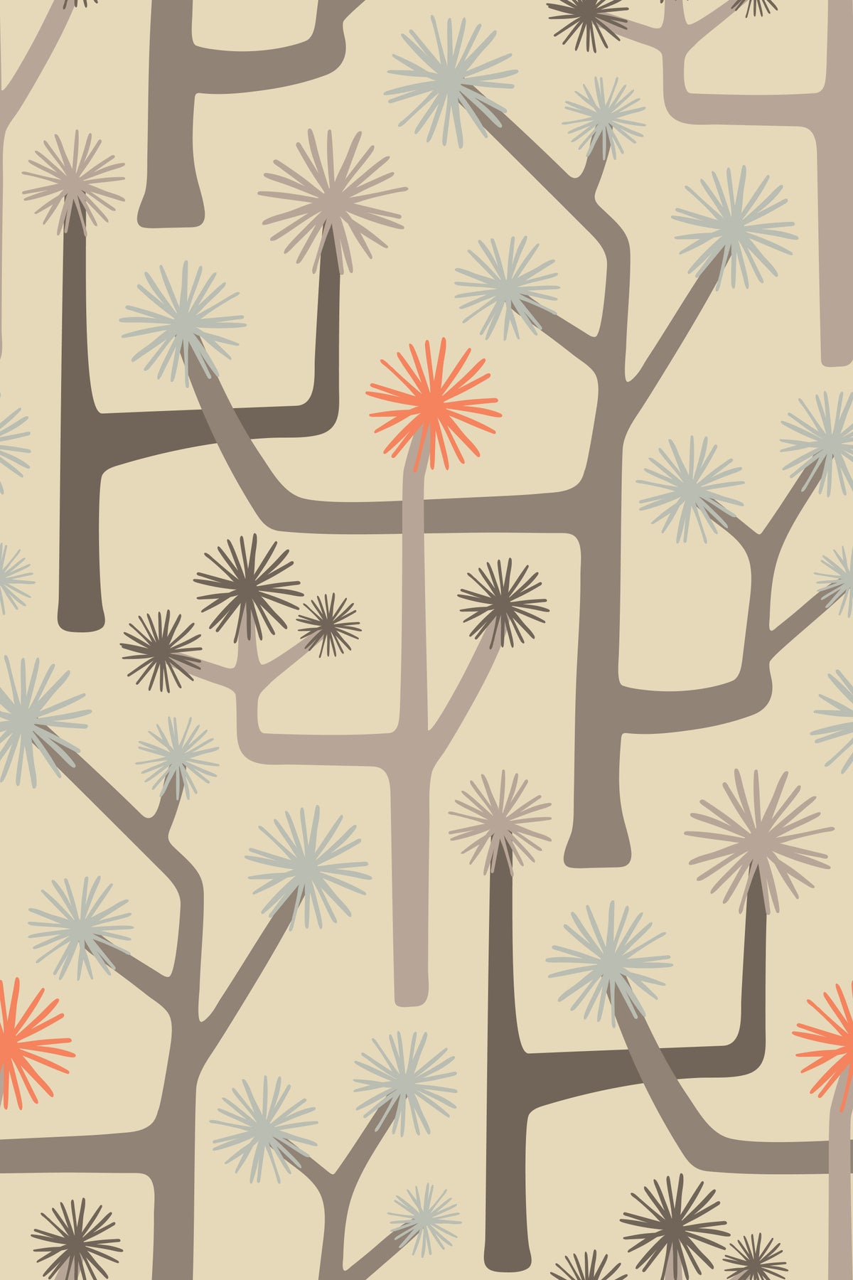 Joshua Tree Retro Mid Century Modern Desert Cactus Warm Neutrals and Orange Wallpaper⁠ in your room — zoomed