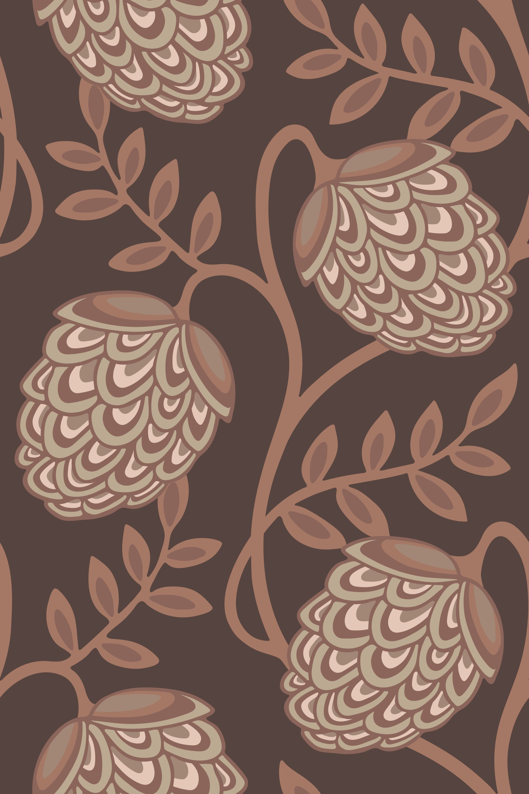 Fantasia Floral Botanical Modern Art Nouveau Mocha Mousse Brown Beige  Wallpaper⁠